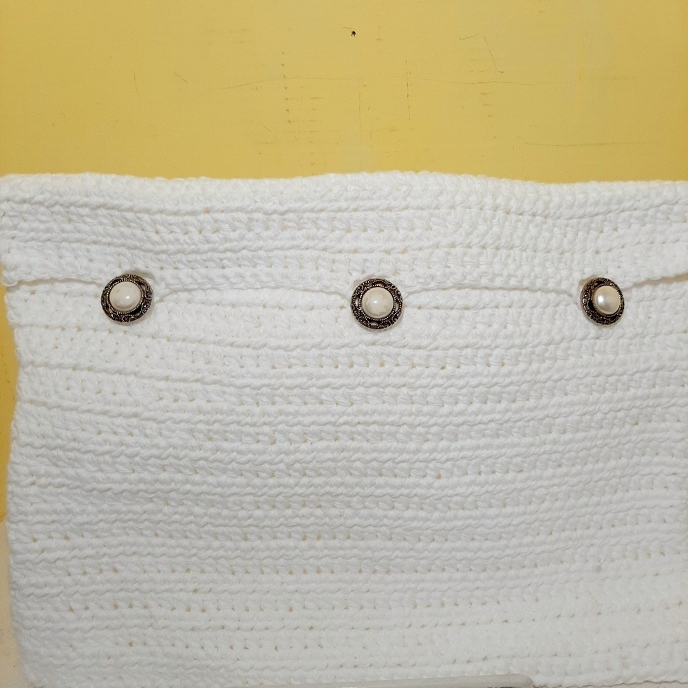 White Cotton Crocheted Triple button Satchel. Never used .